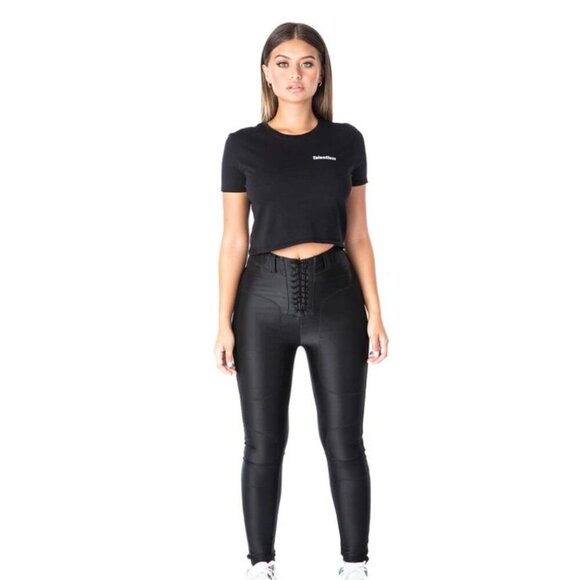 NWT Talentless Soft Cotton Cropped Logo Black T-Shirt-sz Medium - Picture 1 of 6